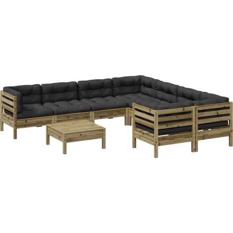 Set Divani da Giardino 9pz con Cuscini Legno Impregnato di Pino vidaXL (1/5)