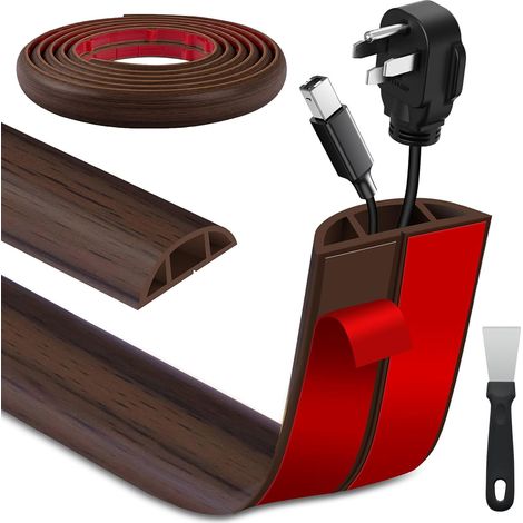 Goulotte de câble de Sol Flexible de 300x3cm Autocollant Cache câbles pour la Maison, Le Bureau, l'école Aspect Bois Facile à Couper avec grattoir Noyer Noir (1/5)