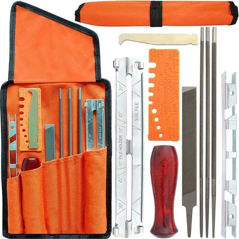Kettensägenketten-Schärfset – Rundfeile 4,0 mm, 4,8 mm, 5,5 mm – Schärfhilfe, Zange, Tiefenmesser – Für die manuelle Wartung – 10-teilig (1/5)