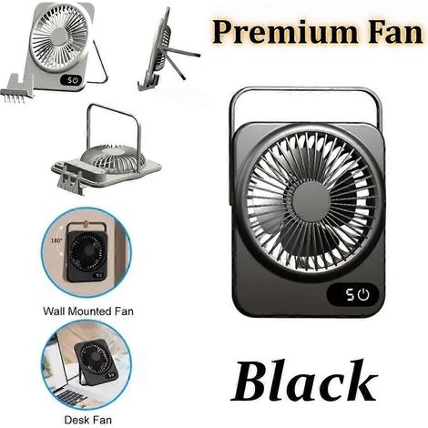 Mini ventilador de escritorio USB con soporte para teléfono, ventilador personal portátil 2 en 1, pantalla digital ajustable de 180°, viento fuerte y silencioso para dormitorio, oficina, viajes y para (1/5)