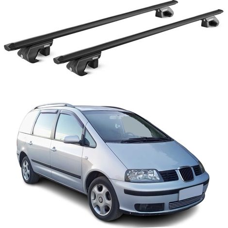 OMAC Dachträger Aluminium TÜV geprüft für Seat Alhambra I II 1996-2020 5Tür – Für Standard Dachreling – T Nut – Max 90 kg – 2 Schlösser Schwarz (1/5)