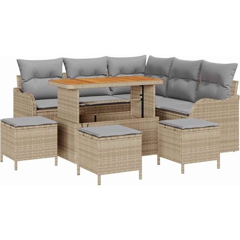 Garten-Sofa-Set mit Kissen mit Kissen 9 pcs Beige und Hellgrau vidaXL (1/5)