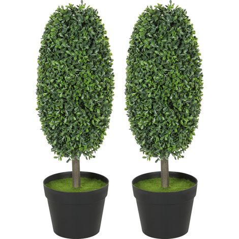 2 plantes artificielles arbres résistants UV en pots plastique ciment vert hauteur 90 cm