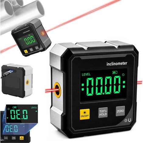 Rapporteur d'angle numérique 6 x 3 cm avec inclinomètre magnétique, laser, niveau à bulle et écran LCD, pour scie à table et travail du bois, noir (1/5)