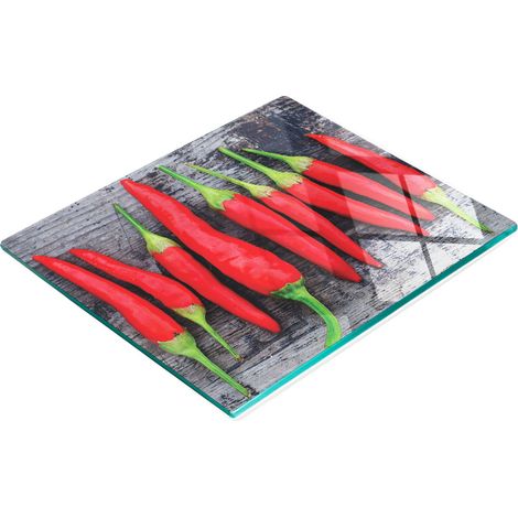 Tablero de vidrio duradero y elegante con estampado de chiles, madera, 60x52 cm