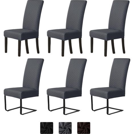 Stuhlhussen 6er Set Jacquard für Esszimmerstühle, Dunkelgrau (1/5)