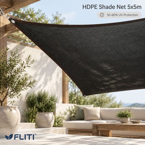 Filet d'ombrage 50% HDPE 5x5m avec œillets alu pour pergola, terrasse et serre (1/5)