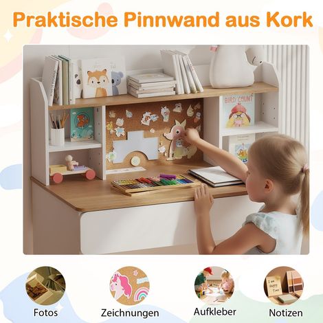 Bureau pour enfants avec tableau en liège et station de recharge