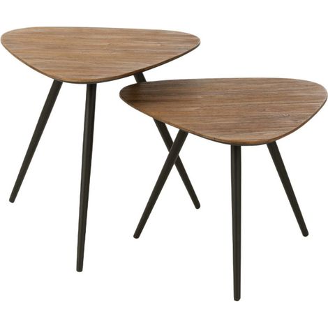Lot de 2 Tables d'Appoint Triangles "Teck" 50cm Naturel (1/5)