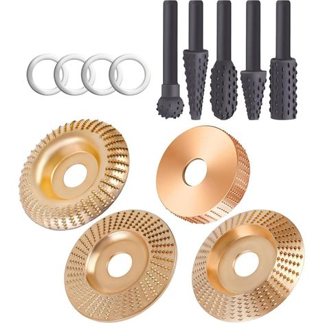 Kit de disques de sculpture sur bois pour meuleuse d'angle Roues abrasives en acier au carbone pour façonner, meuler, bordure et finition, comprend 5 tampons de polissage