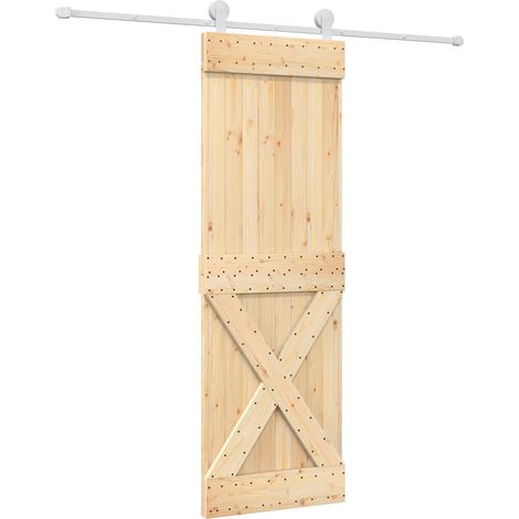 Sliding Door Natural and White 70 x 210 cm Solid Pine Wood vidaXL (1/5)