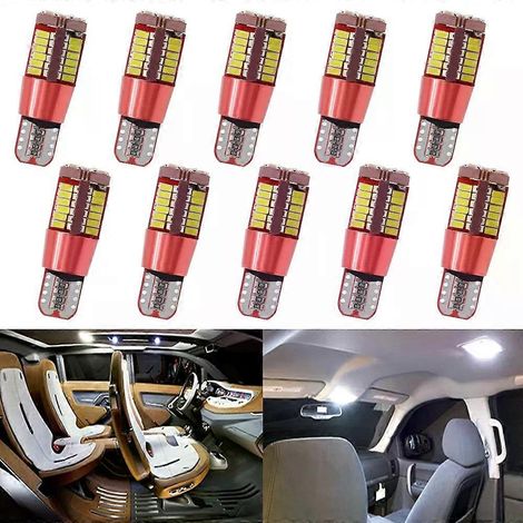 Lot de 10 ampoules LED T10 W5W 168 192 W5W 57SMD pour clignotants, coffre, plaque d'immatriculation, feux de stationnement, CANBUS, plafonnier, ventilateur de plafond. (1/5)