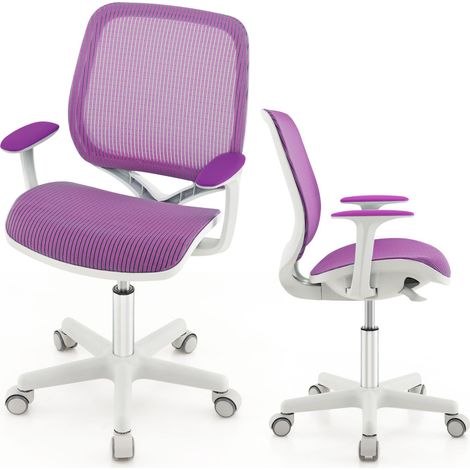 COSTWAY Sedia da Scrivania Girevole per Bambini (Viola, Ruote Ordinarie) (1/5)