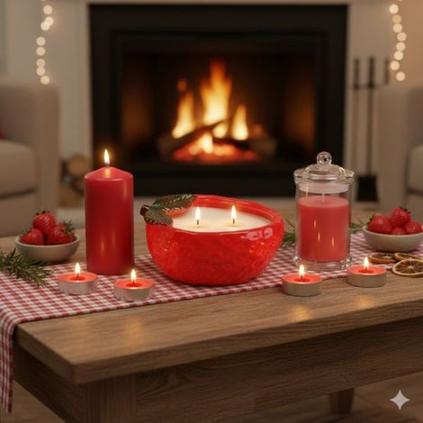Bougies chauffe-plat fraise en cire Set de 6 (1/4)