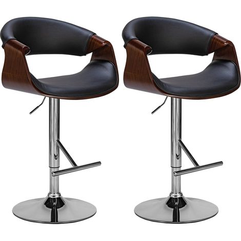 Lot de 2 tabourets de bar style moderne rétro en PVC noir bois couleur noyer cadre en métal 100006216 (1/5)