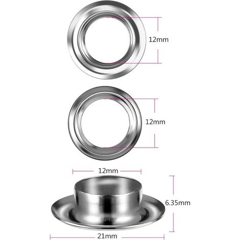 Trousse à œillets Outils 12mm Metal Ensembles Oeillets 100 Set Kit de Grommets Eyelets Kit pour Toile Bâche Tente de Réparation Argent (1/2 Pouce) (1/4)