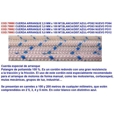 cuerda arranque 2,5 mm x 100 m nylon blanca-dist.azul po82 nuevo po64