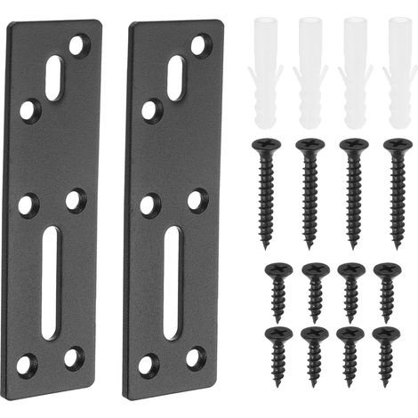 Plaque Plate Droite En Acier, 2Pcs 117x35mm - Plaque De Renfort Lourde Avec Trous, Plaque De Montage En Métal Avec Vis Pour Réparation De Cadre De Gazebo (Noire) (1/5)