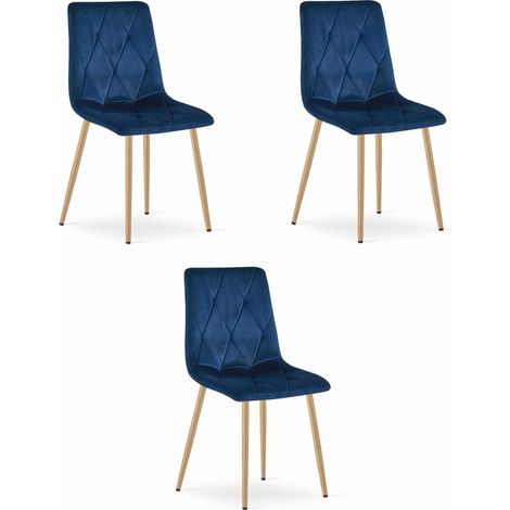Fauteuil Libra - velours bleu marine / pieds couleur bois x 3 (1/5)