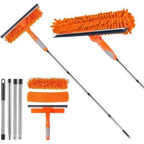 Balai pour Hauts plafonds - Kit de Nettoyage Extra Long avec Toile d'araignée et raclette pour Toit, Ventilateur de Plafond, Meubles, vitres extérieures, Maison (1/5)