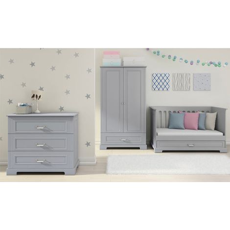 Lettino evolutivo 70x140 cassettiera fasciatoio e armadio 2 ante Bellamy Ines Grigio