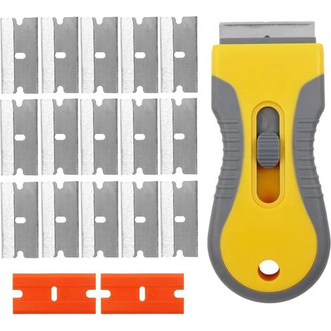 Lot de 18 Grattoirs Plastique Super No Scratch pour Plaque Vitrocéramique, Lames en Métal et Plastique pour Nettoyage Sol et Verre (1/5)