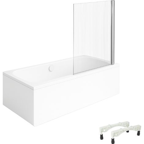 Bañera recta VILLEROY & BOCH Architectura con patas 170 x 75 cm Blanca + Mampara de baño derecha AURYS Raywall cromado