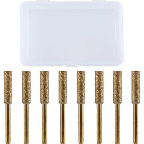 8 Pcs Haute Dureté Diamant Tronçonneuse Aiguiseur Mèche 3/16 « 4.8mm Titane Plaqué Meule Lime Outil de Polissage avec 1/8" Tige Meule Lime pour Tronçonneuse Bois Bijoux Pierre, Doré