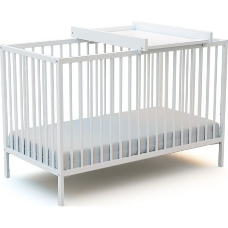 Lit bébé 60 x 120 cm avec plan à langer amovible – Sommier à lattes réglable – Peinture acrylique à base d'eau – Blanc – Webaby (1/3)