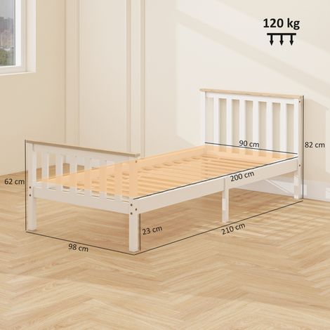 Cadre de lit simple en bois naturel blanc, structure solide avec espace de rangement inférieur, sommier à lattes non inclus, lit une place, meuble chambre moderne, bois massif, cadre élégant et foncti (1/5)