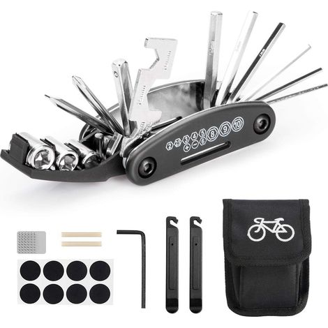 GROOFOO Outil multifonction de vélo, outils 16 en 1 pour sac d'outils portables de vélo avec outil à chaîne et levier de correction de pneu, patch de vélo auto-adhésif, etc. (1/5)