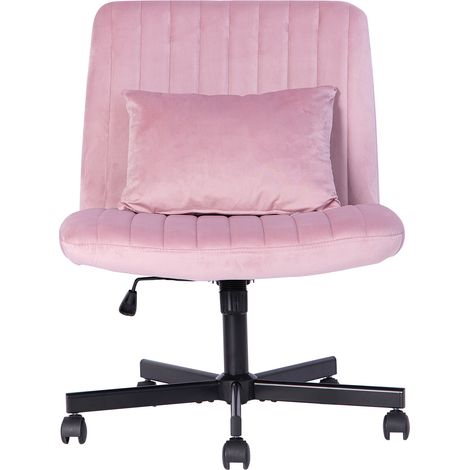 Chaise de bureau rose clair réglable en hauteur, pivotante à 360°, sans accoudoirs, avec roulettes silencieuses et coussin, style tissu - CHICFURN (1/5)