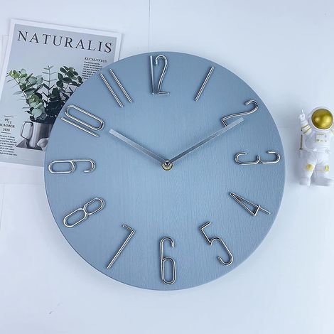 30 cm Wanduhr – Geräuschlos und ohne Ticken, gut ablesbar für Zuhause, Büro, Klassenzimmer, Schule – Nordisch-minimalistischer Stil (blau)