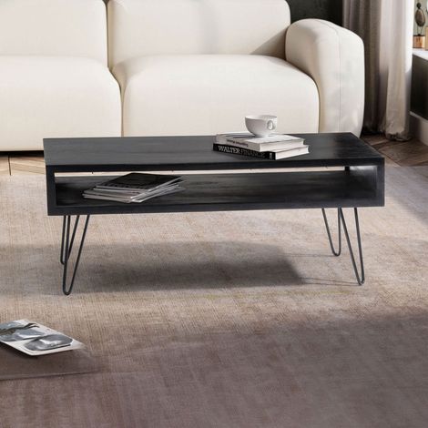 Table basse 100x50x40 cm en bois de manguier massif noir