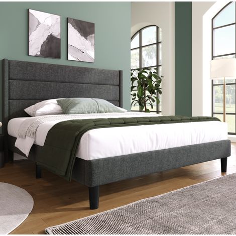 lit adulte double 140x200 sommier tête capitonnée gris OKMYHOME (1/5)