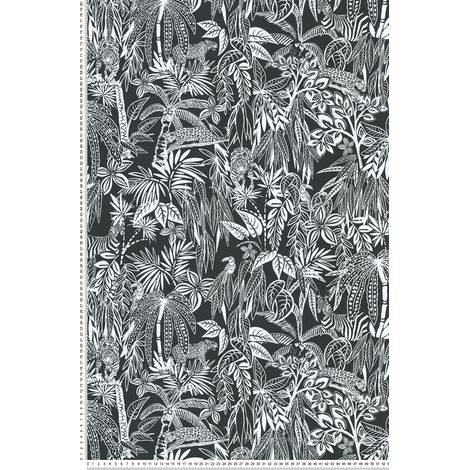 Papier peint Jungle Noir et Blanc Les Aventures Lutèce (1/2)