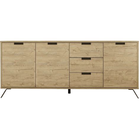 PALAMO - Buffet 3 Portes 3 Tiroirs Aspect Bois Pieds Métal Gris Foncé (1/3)