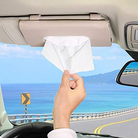3pcs Blanc Bote De Mouchoirs Pour Pare-soleil De Voiture, Voiture En Cuir Accessoires De Pare-soleil Porte-papier Mouchoir Clip, Conteneurs De Sto (1/5)