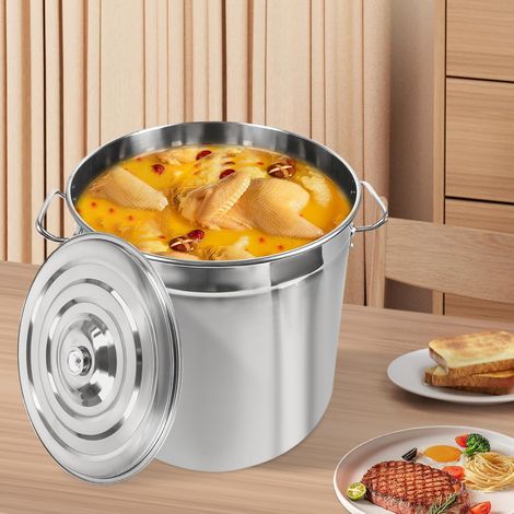 Marmite en acier inoxydable de 50 l - Grand volume - Grande casserole avec couvercle - Pour légumes et soupe - Convient pour les cuisinières à gaz et à induction (1/5)