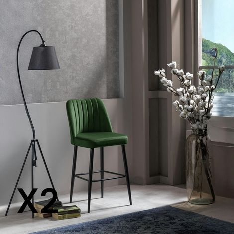 Tabouret de bar confort en velours vert (lot de 2) ROSARIO (1/4)