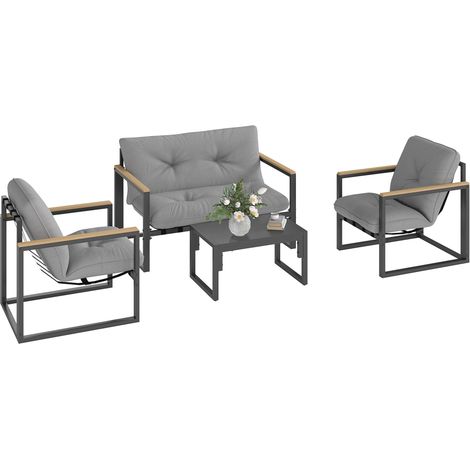 Ensemble de mobilier de jardin pour 4 personnes, ensemble de mobilier de balcon résistant aux intempéries comprenant un canapé 2 places, un fauteuil et des coussins d'assise, gris clair (1/5)