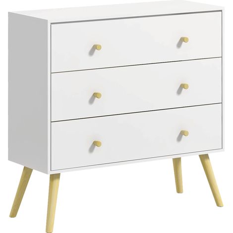 Cassettiera portaoggetti 80 x 30 x 80 cm 3 cassetti sicurezza antiribaltamento scandinavo essenziale truciolare bianco 210001511