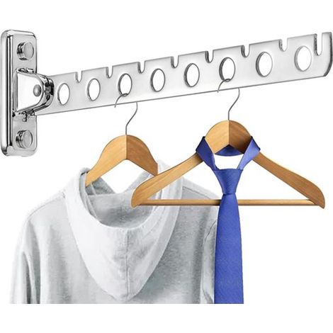 Barra plegable de pared plateada con 8 orificios para colgar ropa. (1/5)