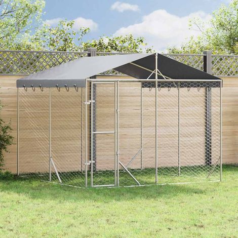 vidaXL Outdoor Dog Kennel with Roof Silver 3x3x2,5 m Galvanised Steel