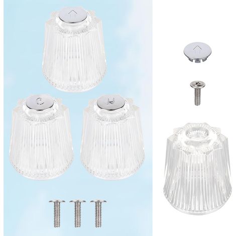 3pcs Boutons Douche Rechange, Acrylique Transparent Universels Shower Knob Eau Chaude/Froide/Inverseur Bouton de Robinet Baignoire pour Price Pfister Contessa et Windsor Robinets Baignoire