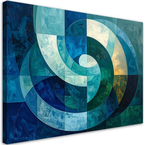 Quadro su tela, Spirale astratta nei toni del turchese e del blu navy. - 60x40 (1/2)