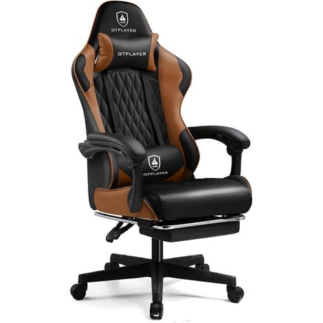 GTPLAYER Chaise Gaming, Fauteuil Gamer Hauteur Réglable, Chaise de Gaming avec Repose-Pied Télescopique, Gaming Chair Ergonomique avec Appui-tête et Support Lombaire, Braun