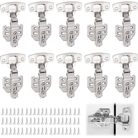 Lot de 10 Charnière Porte Placard et Cuisine avec Vis, 110 Degré Charnières avec Fermeture Amortie Full Overlay Acier Inoxydable Mute Universelle Charnière Porte Cuisine, Meuble et Armoire (1/5)