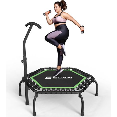BCAN Trampoline Fitness 102-130 cm, à élastiques/ressorts. Supporte jusqu'à 250 kg, avec poignée réglable.