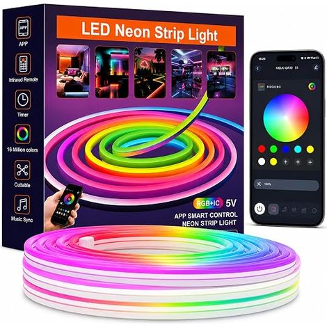 Ruban LED Néon 10M,Bande LED Flexible avec Télécommande & APP, Synchronisation Musique,150 + Modes D'éclairage,DIY Néon LED Chambre pour Gaming,Fête, Salon,Décoration Intérieure (1/5)